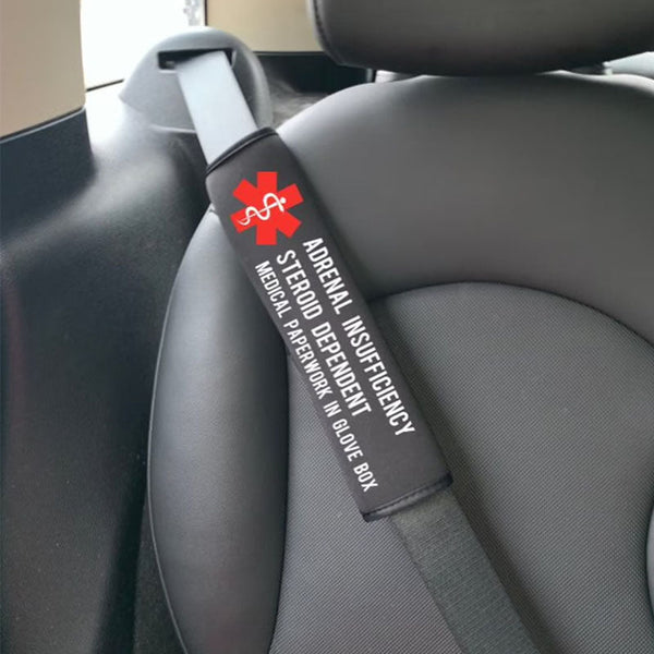 Adrenal Insufficiency Medical Alert Seat Belt Cover Set of 2