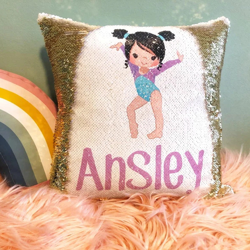 Personalized Gymnastics Sequin Pillow - Sequin Flip Pillow -Birthday Gift