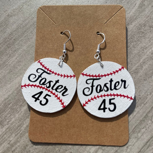 Baseball personalized name earrings, player name and number earrings