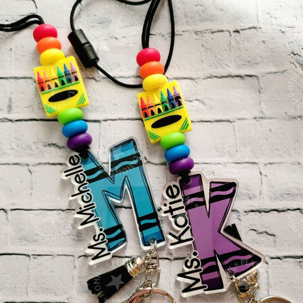 Personalized Crayon Doodle Lanyard - Teacher Gift