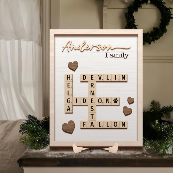 Personalized Scrabble Puzzle Sign, Grandkids Crossword Scrabble Wooden Sign