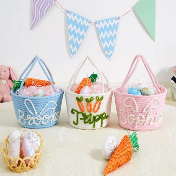 Personalized Easter Basket With Baby Name|Cute Bunny Custom Toddler Name Basket