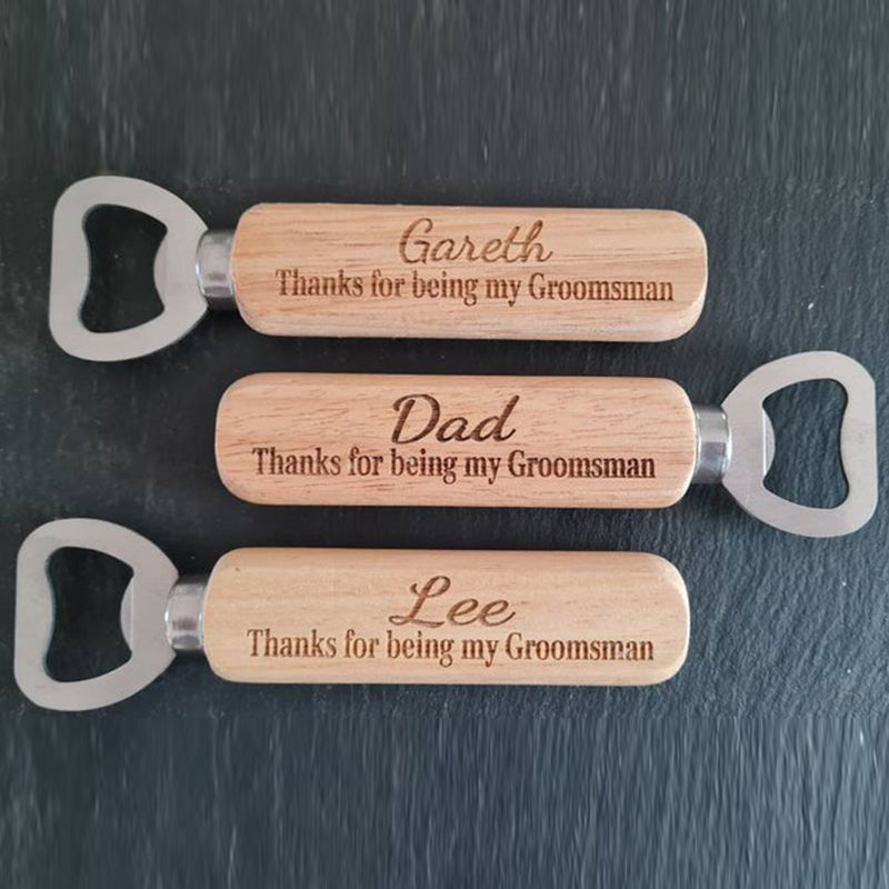 Personalised Wooden Bottle Opener Gift, Engraved Wedding Gift for Best man, Father of the Bride, Usher Groomsman