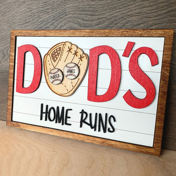 Father's Day Gift from Kids Personalized Dad's Home Runs Wood Sign