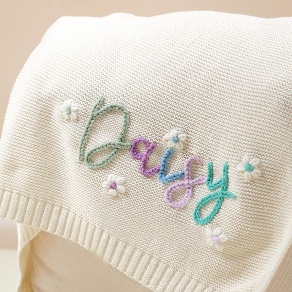 Custom Baby Name Blanket,Personalized Hand Embroidered Baby Blanket