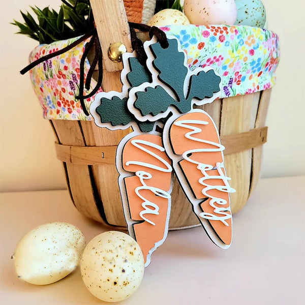 Personalized Easter Basket Tag | Custom Carrot Tag | Wooden Kids Name Tag