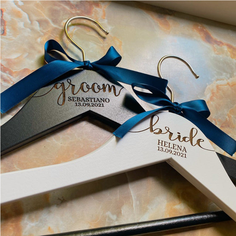 SET of 2 Personalized Hangers - Engraved Hangers for Bride & Groom - Wedding Gift