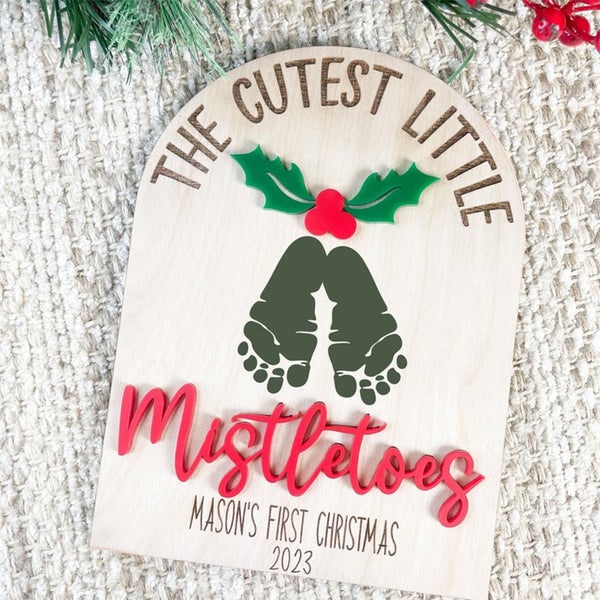 Baby Footprint Mistletoes Christmas Sign DIY Baby's First Christmas