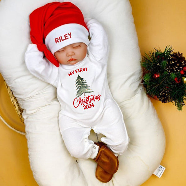 Baby 1st Christmas Romper. My 1st Christmas Outfit with Santa Hat