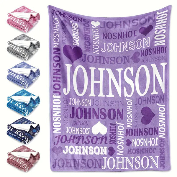 Personalized Name Printed Multi-Color Flannel Throw Blanket