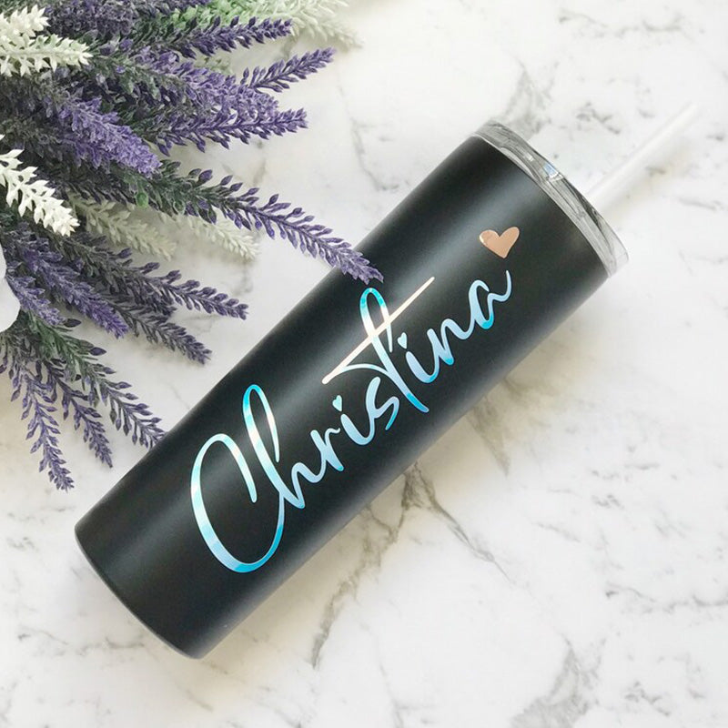 Personalised 20oz Skinny Insulated Shimmer Tumbler Cup Gifts