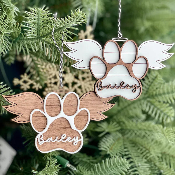 Pet Memorial Ornament, Paw with Wings Christmas Ornament