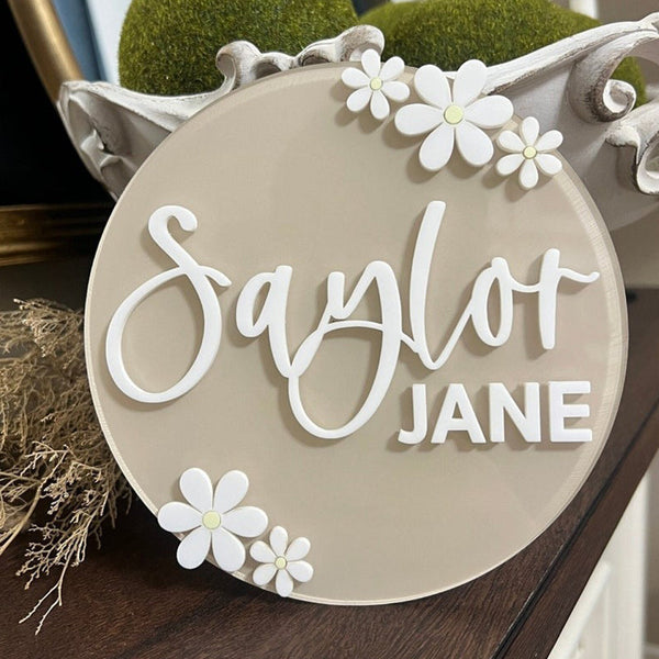 Acrylic Baby Name Announcement, Daisy Baby Hospital Sign