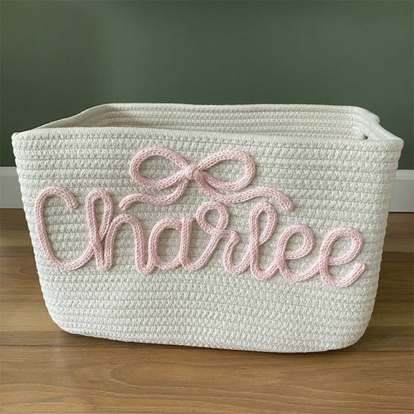 Personalized Name Basket with Bow, Baby shower gift basket