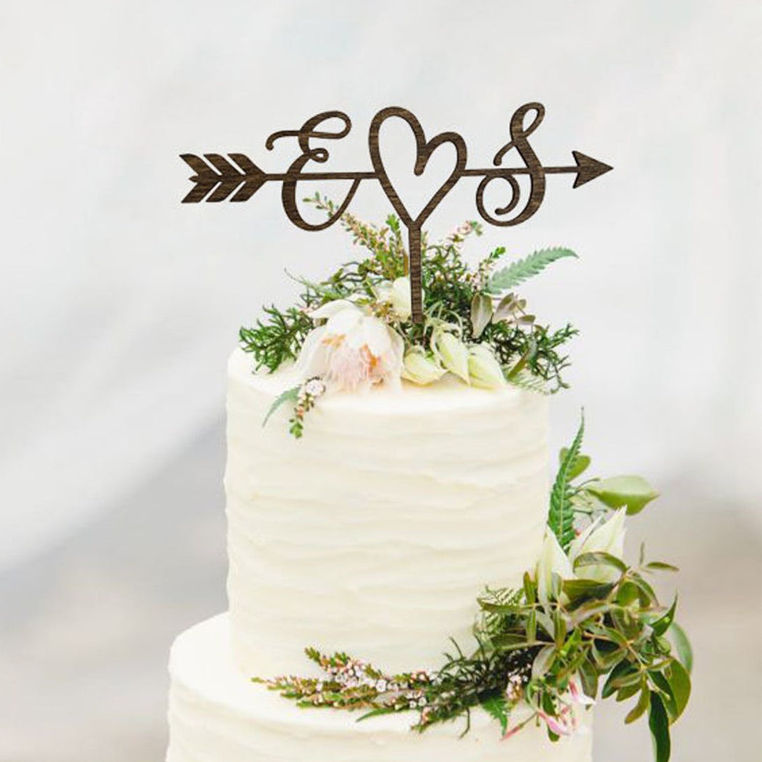 Rustic Wedding Arrow Cake Topper | Decoration | Beach wedding | Bridal Shower | Initials Cake Topper