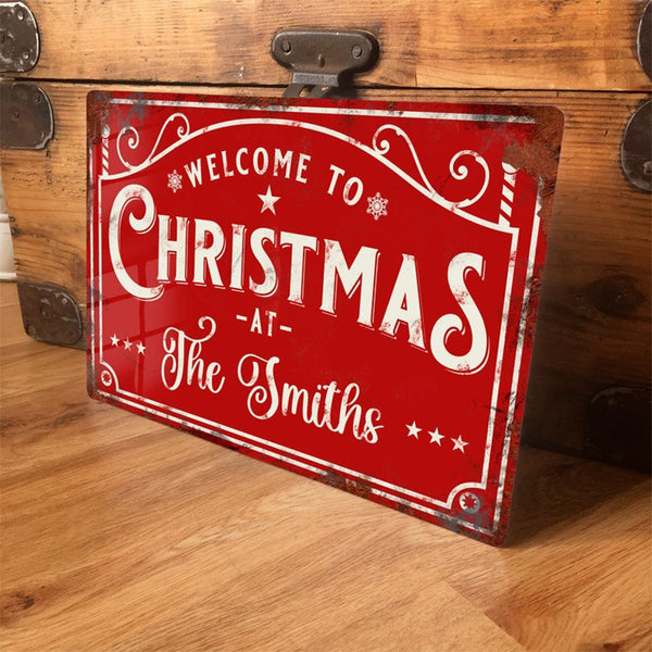 Personalised Christmas Sign Vintage Metal Wall Door Decor