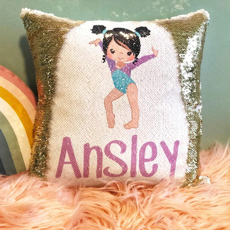 Personalized Gymnastics Sequin Pillow - Sequin Flip Pillow -Birthday Gift