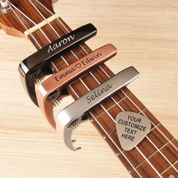 Personalized Metal Guitar Capo, Guitar Pick, Custom Message