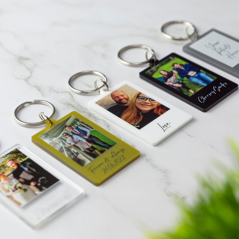 Personalised Photo Keyring Custom Message Keychain Boyfriend Girlfriend Valentines Music Love Birthday Wedding