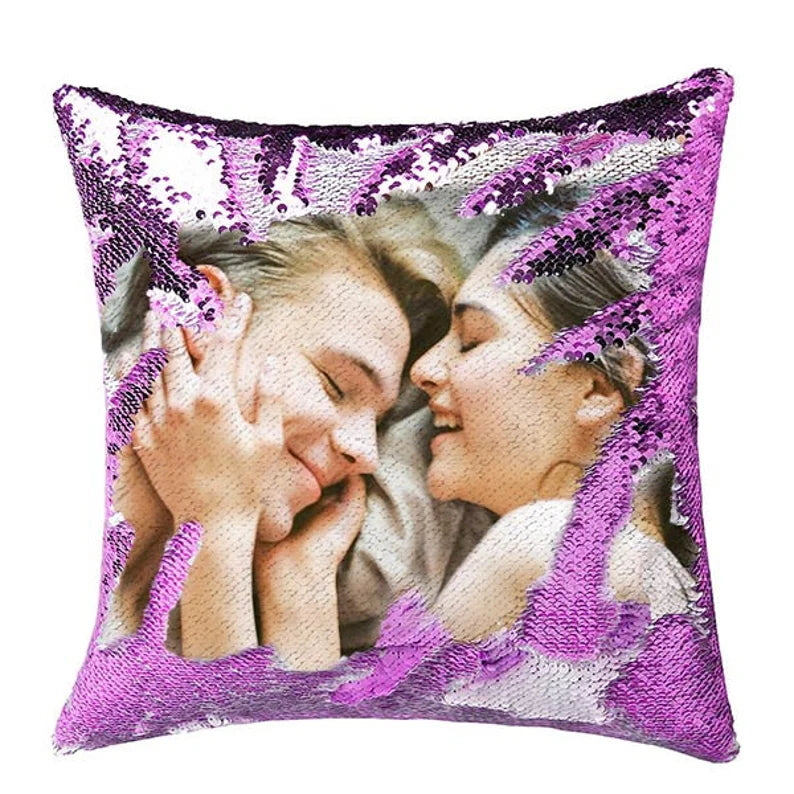 Custom Sequin Throw Pillow with Photo-Comfy Satin Cushion Covers