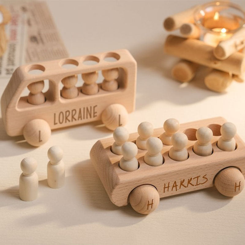 Custom Wooden Toy Bus, Beech Wood Bus With Peg Dolls – Giftsidear