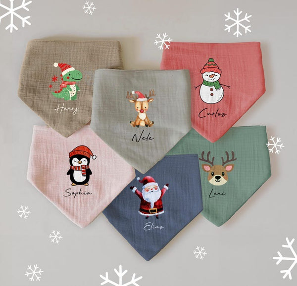 Customizable Motifs, Soft Muslin Scarves, Baby and Toddler Bibs As A Gift From Santa Claus