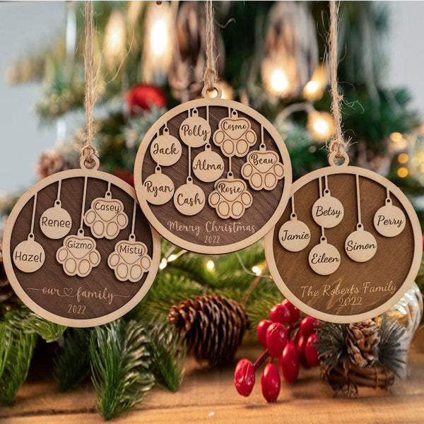 Custom Christmas Ornament,Personalized Family And Pet Ornament,Engraved Wood Ornament,Family And Pet Christmas Gift Decor