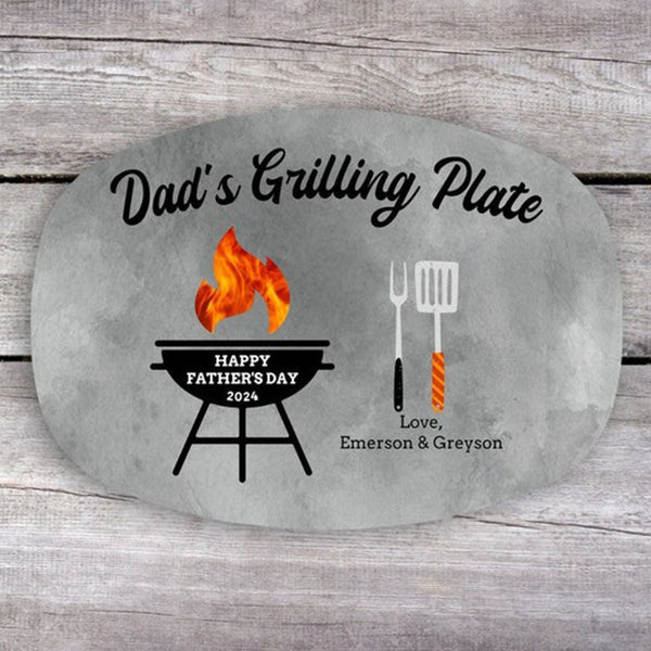 Grilling Gifts for Men, Personalized Grilling Plate, Dad Gift from Kids, Custom Name Platter