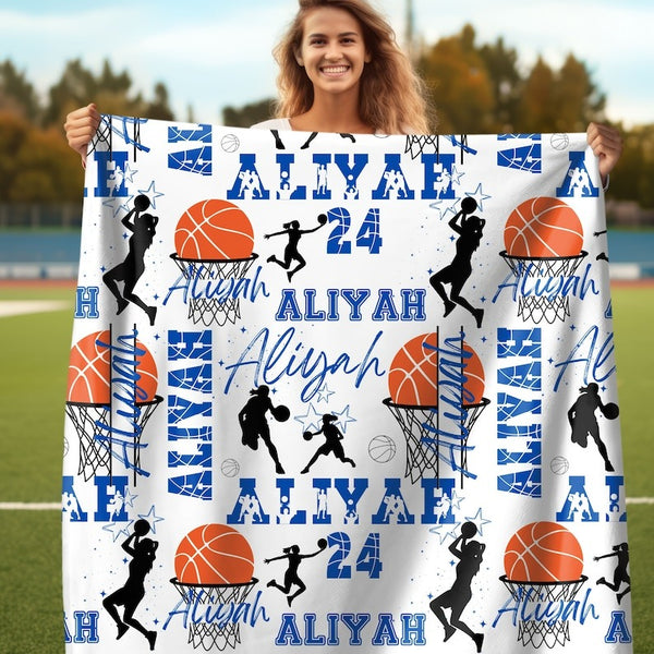 Basketball Girl Personalized Blanket, Custom Name Basketball Throw