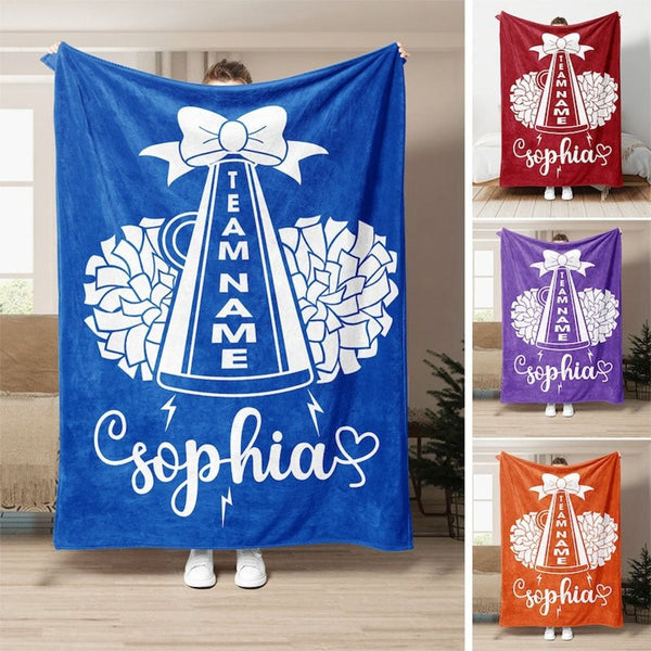 Personalized Cheerleading Blanket, Cheer Pom Poms Soft Cozy Sherpa Fleece Throw Blankets