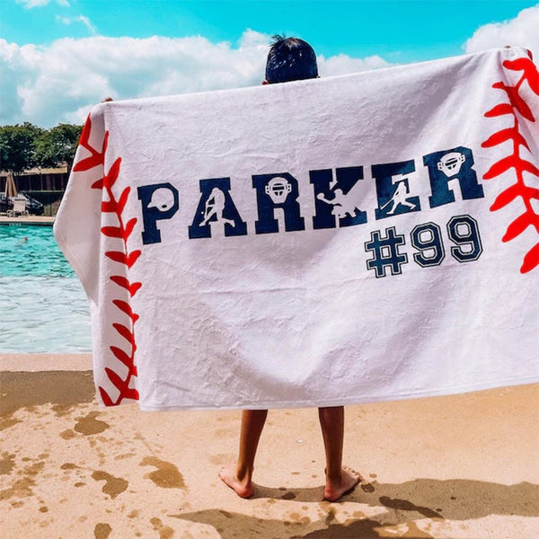 Personalized Baseball Beach Towel, Baseball Pool Towel