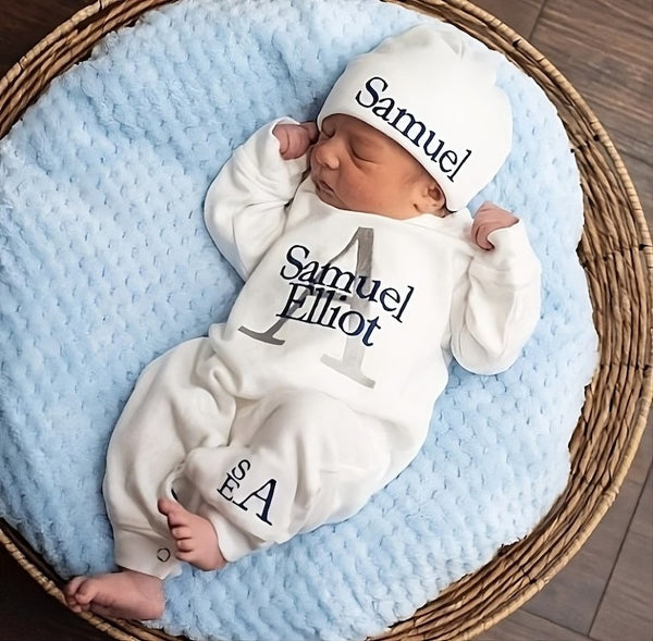 Newborn Boy Coming Home Outfit with Monograms