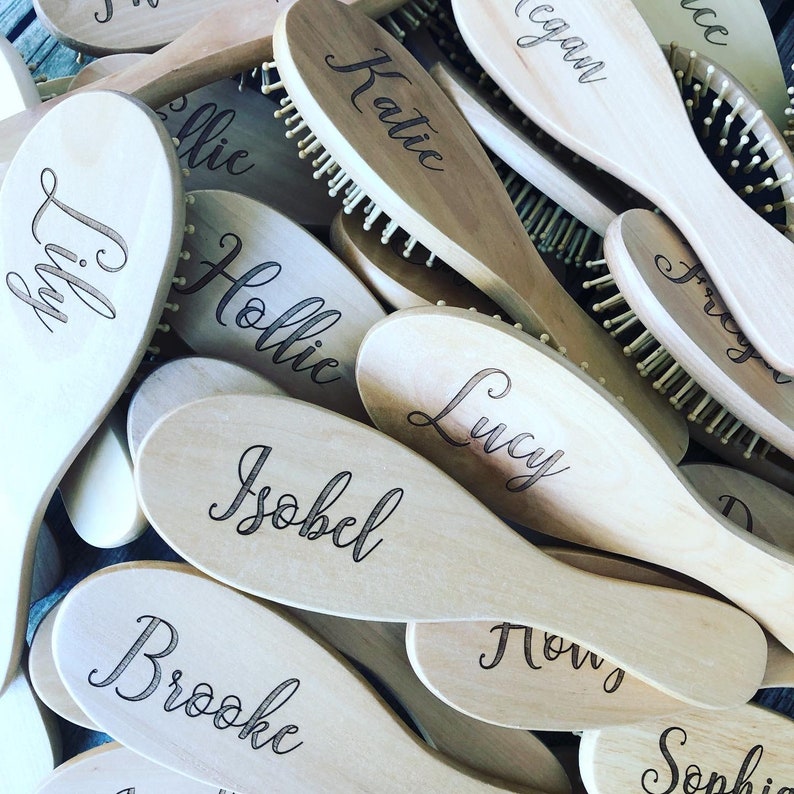 Engraved personalised wooden hairbrush