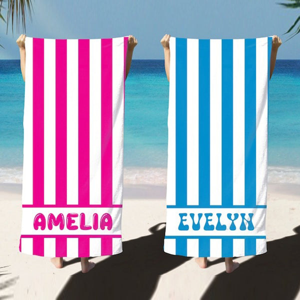 Striped Personalized Beach Towels, Kids Custom Name Pool Towels