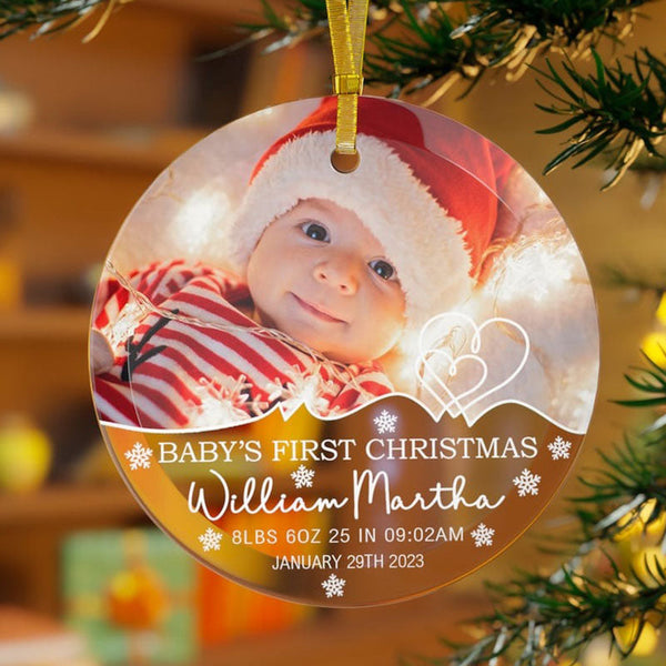 Baby's First Christmas Glass Ornament, Photo Ornament, Custom Christmas Ornament 2023