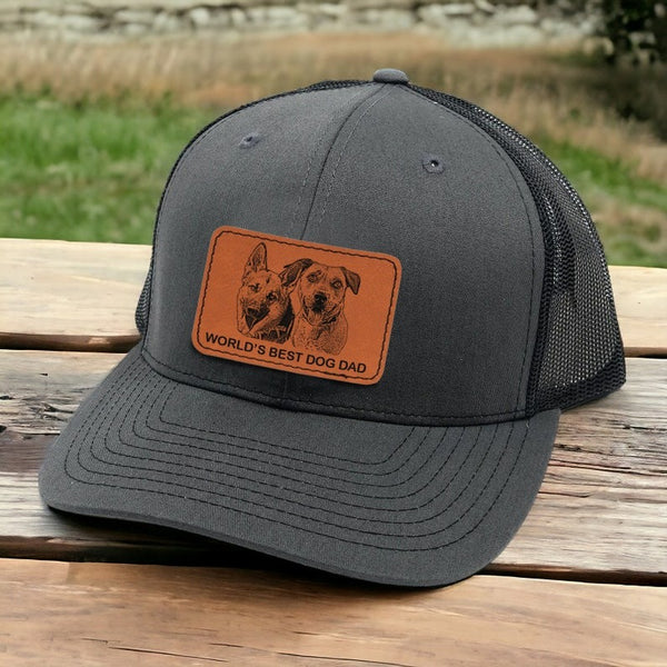 Custom Dog Dad Trucker Hat Leather Patch