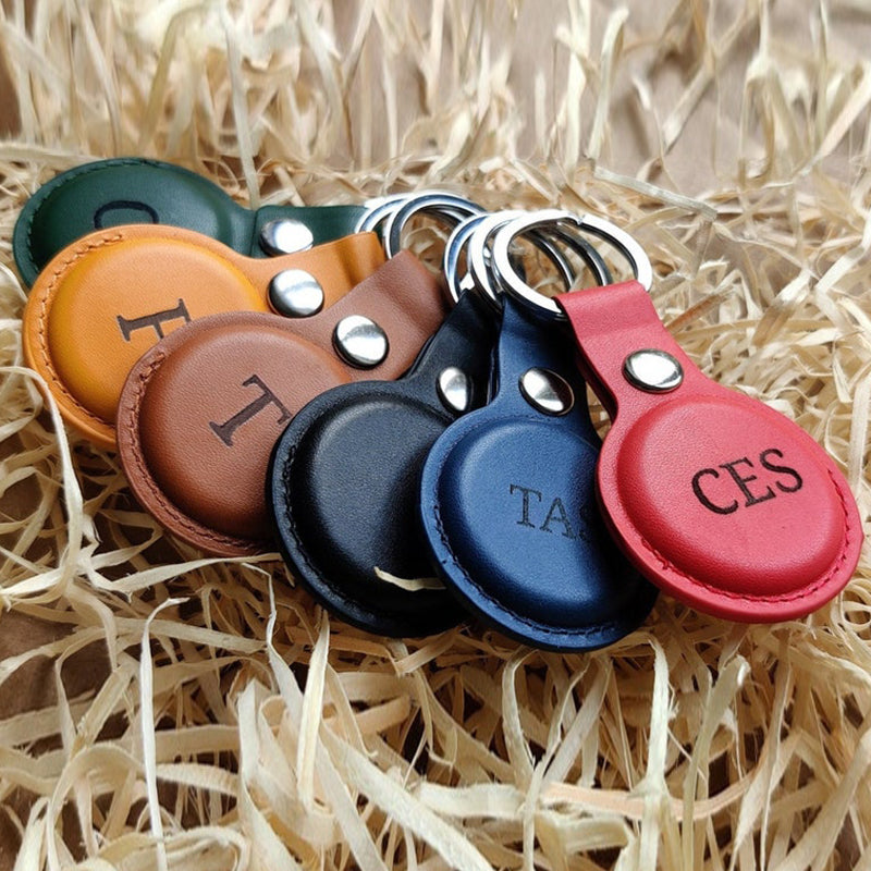 Personalised Apple AirTag Case, Protective Air Tag Case Cover Key Ring Key Chain, Engraved and Handmade PU Leather