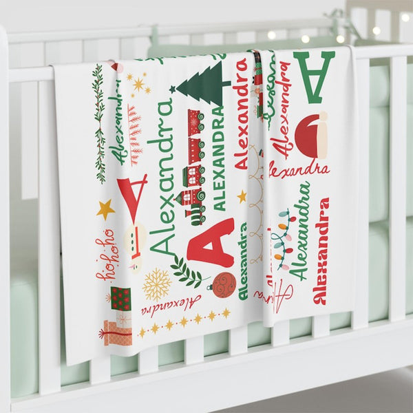 First Christmas - Baby Swaddle Blanket with Name