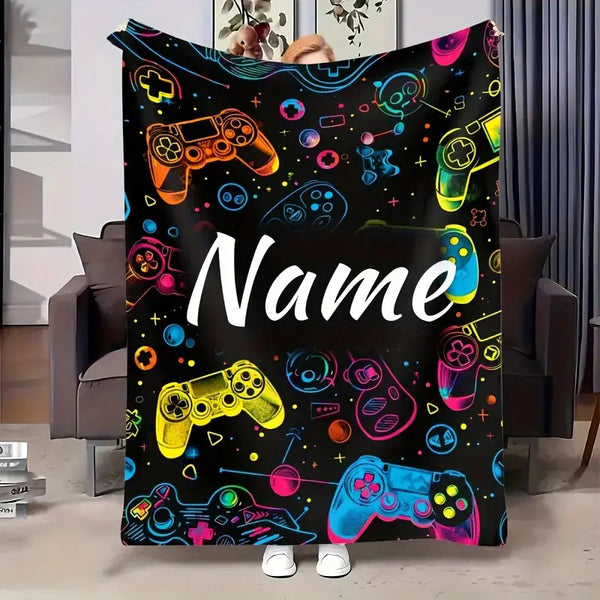 Customizable Gaming Controller Print Flannel Throw Blanket