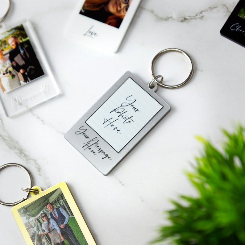 Personalised Photo Keyring Custom Message Keychain Boyfriend Girlfriend Valentines Music Love Birthday Wedding