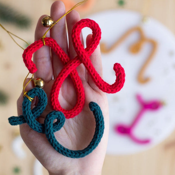 Knitted Wire Letter Christmas Ornament - Custom Stocking Tag