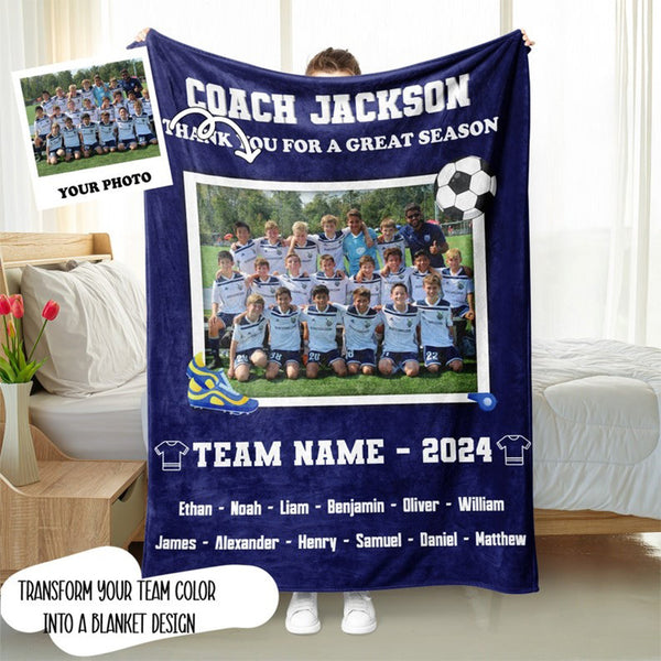 Personalized Soccer Coach Blanket - Upload Your Team Photo, Custom Coach Name