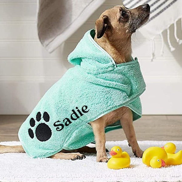 Personalized Dog Robe - Embroidered Dog Robe - Hooded Robe Towel for Dogs