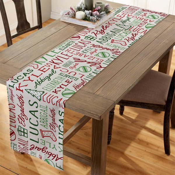 Holiday Repeating Name Personalized Christmas Table Runner