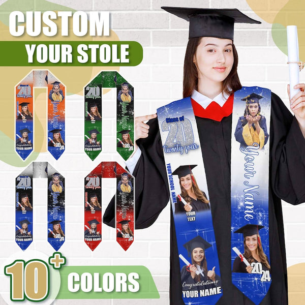 Custom Graduation Stole with photos, Your School Colors Personalized Stole