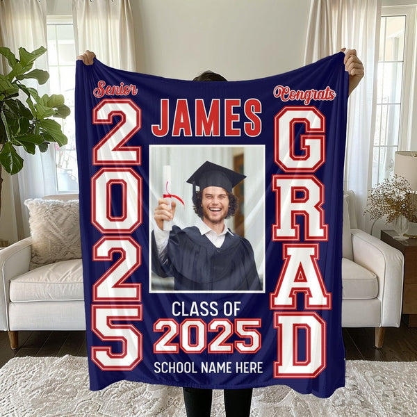 Personalized Photo & School Logo Class of 2025 Blanket