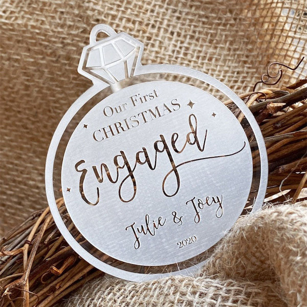 Personalized Our First Christmas Engaged Ornament 2023 . Modern Acrylic Christmas Ornaments