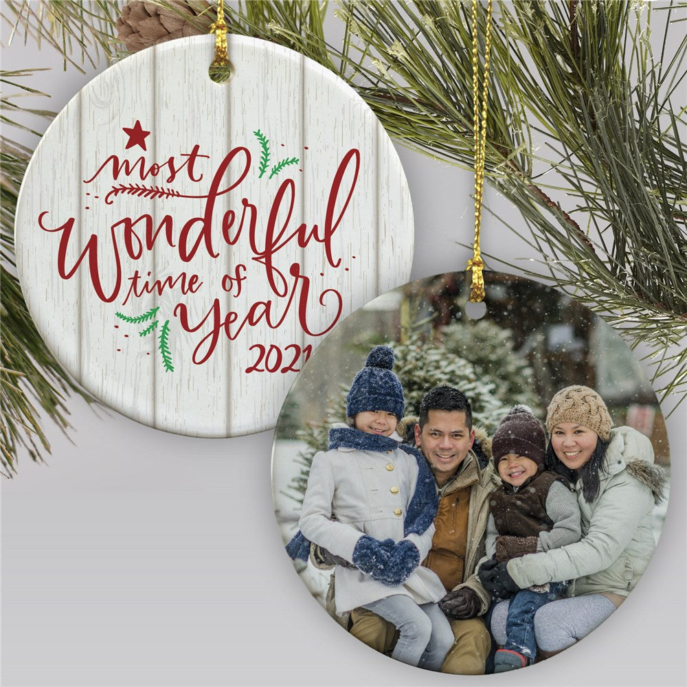 Personalized Most Wonderful Time Of The Year Ceramic Christmas Ornament