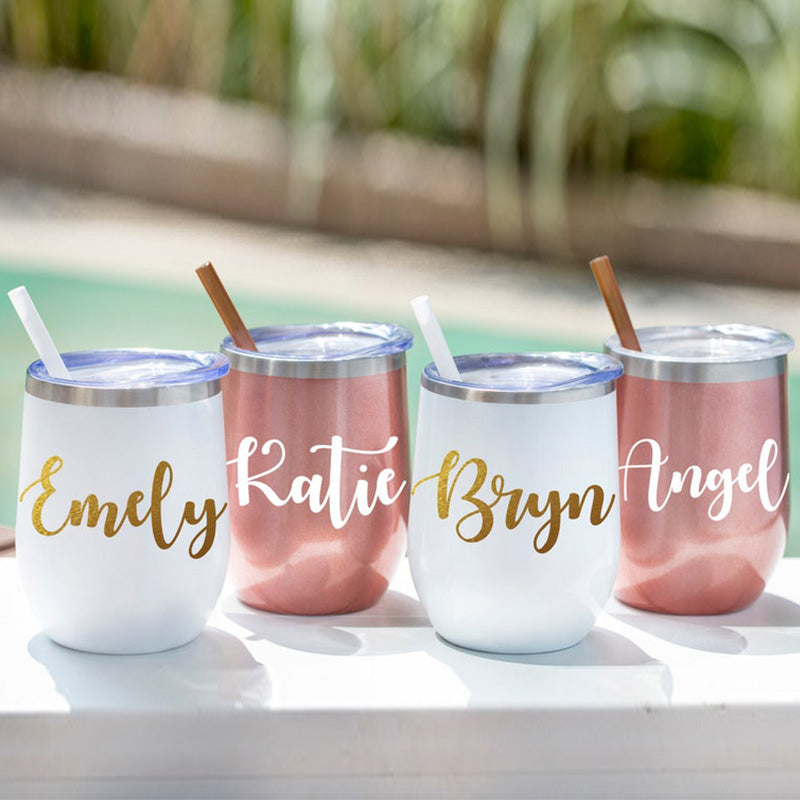 Shimmer Collection  Bridal Party Wine Tumblers  Personalised 12 oz Insulated Wine Tumbler Cup