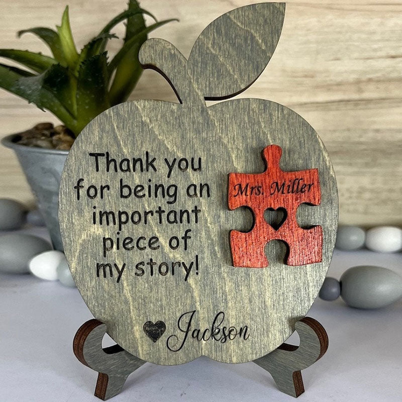 Teacher Gift, Apple, Puzzle Piece Sign, Personalized Teacher Gift, Appreciation, End of Year, Personalized, Gifts, Preschool